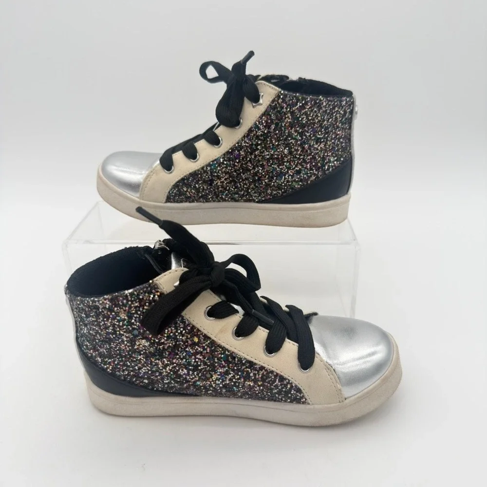 Nina Cass Girls Black Glitter Star High Top Sneakers Side Zip 11M